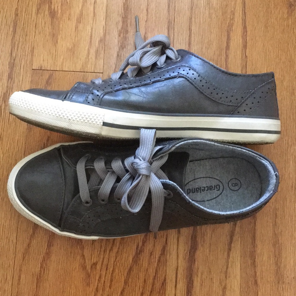 Gray faux leather sneakers